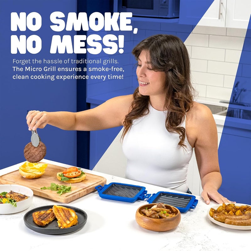 Micro Grill صانع التوست، شواية ميكروويف، محمصة ساندويتش، جبنة مشوية في 3 دقائق، مقرمشة، مكبس بانيني، آمنة للغسل في غسالة الصحون، للمكتب، المنزل، السفر وسكن الطلاب (أزرق) - Image 2